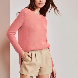 NWT 525 America Emma Shaker Stitch Knit Crew Neck Sweater In Pink Berry